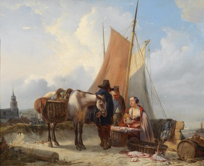 Vissers op het strand van Scheveningen door Johan Janssens